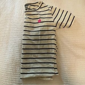 Flower striped shirt, Brand- Limited too, Size Small/14, tan and blue striped